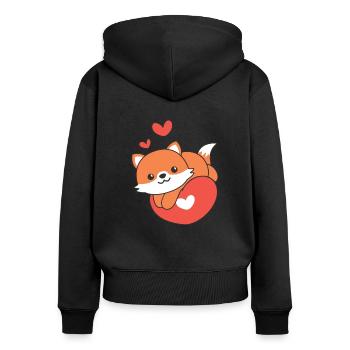 Fuchs zum Valentinstag süße Tiere mit Herzen - Frauen Premium Bio Zip Hoodie - Schwarz - Hinten - Julia (174cm)