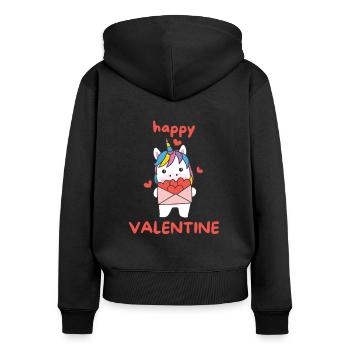 Licorne pour la Saint-Valentin animaux mignons avec des cœurs - Sweat à capuche zippé Premium bio Femme - noir - Dos - Julia (174cm)