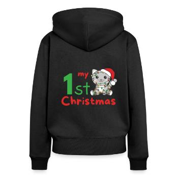 Chat de Noël Chats mon 1er Noël - Sweat à capuche zippé Premium bio Femme - noir - Dos - Julia (174cm)