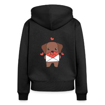 Labrador zum Valentinstag süße Tiere mit Herzen - Frauen Premium Bio Zip Hoodie - Schwarz - Hinten - Julia (174cm)