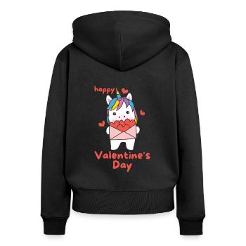 Einhorn zum Valentinstag süße Tiere mit Herzen - Frauen Premium Bio Zip Hoodie - Schwarz - Hinten - Julia (174cm)
