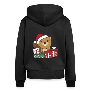 Beaver Christmas Gift Winter Animals Beaver - Women's Premium Organic Zip Hoodie - black - Back - Julia (174cm)