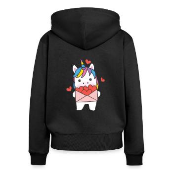 Licorne pour la Saint-Valentin animaux mignons avec des cœurs - Sweat à capuche zippé Premium bio Femme - noir - Dos - Julia (174cm)