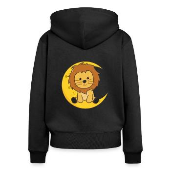 Lune lion animaux mignons pour les enfants pour la nuit - Sweat à capuche zippé Premium bio Femme - noir - Dos - Julia (174cm)