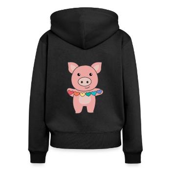 Rainbow Flag Gay Pride LGBTQ Herzen Schwein - Frauen Premium Bio Zip Hoodie - Schwarz - Hinten - Julia (174cm)
