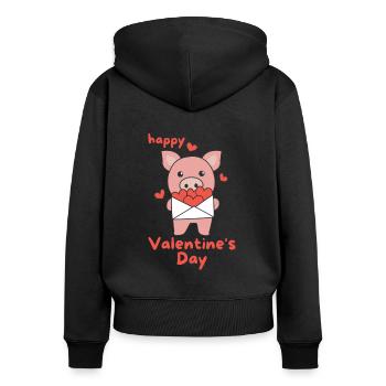 Cochon pour la Saint-Valentin animaux mignons avec des cœurs - Sweat à capuche zippé Premium bio Femme - noir - Dos - Julia (174cm)