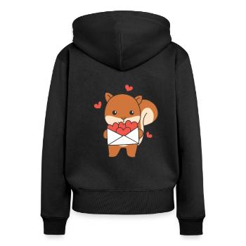 Eichhörnchen zum Valentinstag süße Tiere - Frauen Premium Bio Zip Hoodie - Schwarz - Hinten - Julia (174cm)