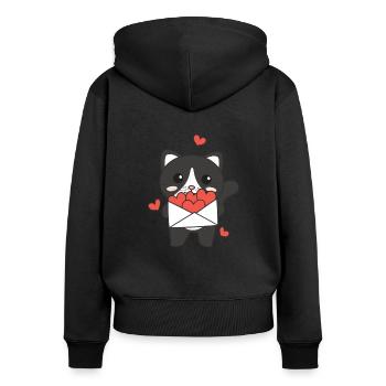 Katze zum Valentinstag süße Tiere mit Herzen - Frauen Premium Bio Zip Hoodie - Schwarz - Hinten - Julia (174cm)