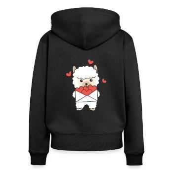 Alpaka zum Valentinstag süße Tiere mit Herzen - Frauen Premium Bio Zip Hoodie - Schwarz - Hinten - Julia (174cm)