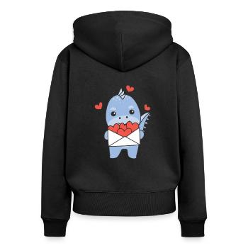 Dino zum Valentinstag süße Tiere mit Herzen - Frauen Premium Bio Zip Hoodie - Schwarz - Hinten - Julia (174cm)