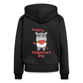 Hippopotame pour la Saint-Valentin animaux mignons avec des cœurs - Sweat à capuche zippé Premium bio Femme - noir - Dos - Julia (174cm)