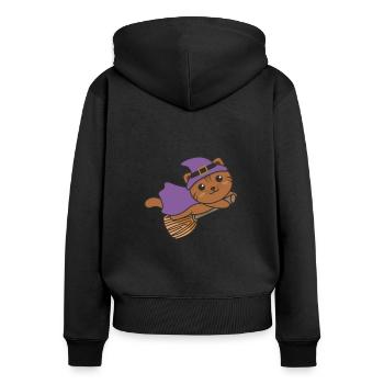 Katze Halloween Hexe Kinder Hexen Kostüm - Frauen Premium Bio Zip Hoodie - Schwarz - Hinten - Julia (174cm)