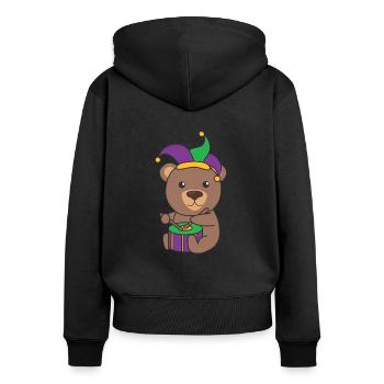 Fasching Bär mit Trommel Faschings Kostüm - Frauen Premium Bio Zip Hoodie - Schwarz - Hinten - Julia (174cm)