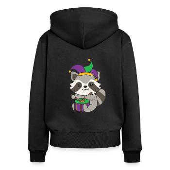 Fasching Waschbär mit Trommel Faschings Kostüm - Frauen Premium Bio Zip Hoodie - Schwarz - Hinten - Julia (174cm)