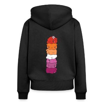 Lesbische Flagge Pride LGBTQ süße Hippo - Frauen Premium Bio Zip Hoodie - Schwarz - Hinten - Julia (174cm)