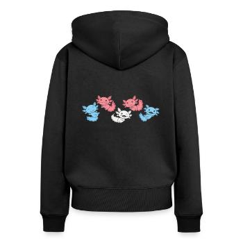 Drapeau transgenre Pride LGBTQ Axolotl - Sweat à capuche zippé Premium bio Femme - noir - Dos - Julia (174cm)