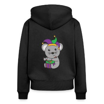 Fasching Maus mit Trommel Faschings Kostüm - Frauen Premium Bio Zip Hoodie - Schwarz - Hinten - Julia (174cm)