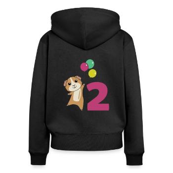 Meerschweinchen zweiter Geburtstag Luftballons - Frauen Premium Bio Zip Hoodie - Schwarz - Hinten - Julia (174cm)