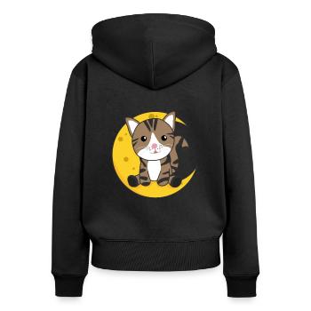 Moon cat cute animals for kids for the night - Women's Premium Organic Zip Hoodie - black - Back - Julia (174cm)
