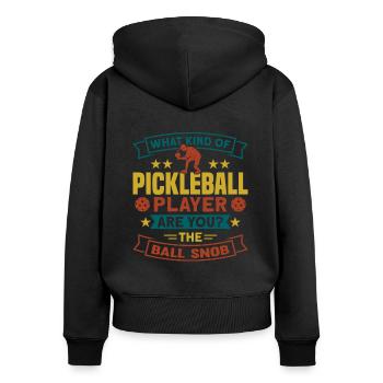 Ball Snob Pickleball Spieler Pickleball Design - Frauen Premium Bio Zip Hoodie - Schwarz - Hinten - Julia (174cm)