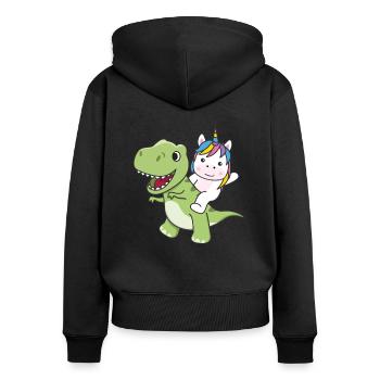 La licorne monte sur un dino mignon T-Rex avec des licornes - Sweat à capuche zippé Premium bio Femme - noir - Dos - Julia (174cm)