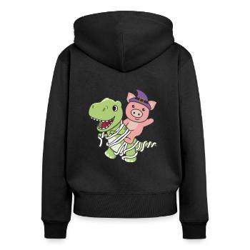 Cochon Joyeux Halloween T-Rex Costume de momie - Sweat à capuche zippé Premium bio Femme - noir - Dos - Julia (174cm)