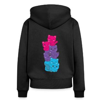 androgyn Flag Pride LGBTQ süßer Katzen Haufen - Frauen Premium Bio Zip Hoodie - Schwarz - Hinten - Julia (174cm)