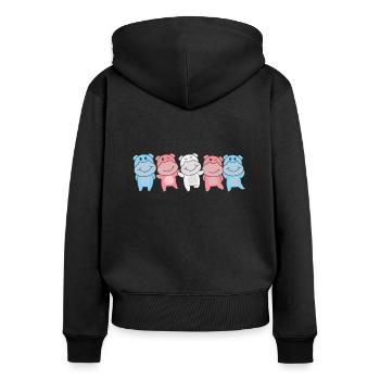 Drapeau transgenre Fierté LGBTQ Mignon Hippopotame - Sweat à capuche zippé Premium bio Femme - noir - Dos - Julia (174cm)