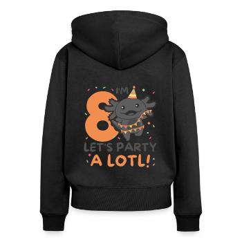 8ème anniversaire axolotl huit ans axolotls sucrés - Sweat à capuche zippé Premium bio Femme - noir - Dos - Julia (174cm)