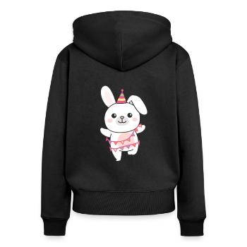 Lapin pour anniversaire un cadeau pour les enfants - Sweat à capuche zippé Premium bio Femme - noir - Dos - Julia (174cm)