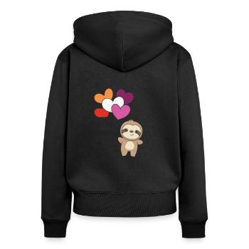Lesbische Flagge Ballon Herz Pride LGBTQ Faultier - Frauen Premium Bio Zip Hoodie - Schwarz - Hinten - Julia (174cm)