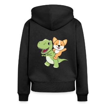 Corgi monte sur un Dino mignon T-Rex avec des chiens - Sweat à capuche zippé Premium bio Femme - noir - Dos - Julia (174cm)
