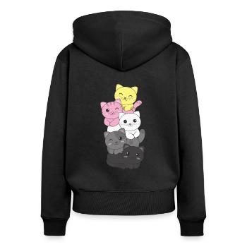 queerplatonic flag pride LGBTQ cute cat pile - Women's Premium Organic Zip Hoodie - black - Back - Julia (174cm)