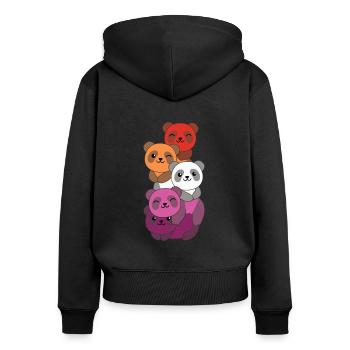 Lesbische Flagge Pride LGBTQ süßer Panda Haufen - Frauen Premium Bio Zip Hoodie - Schwarz - Hinten - Julia (174cm)