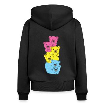 Pansexual Flag Pride LGBTQ Cute Bear Bunch - Sweat à capuche zippé Premium bio Femme - noir - Dos - Julia (174cm)