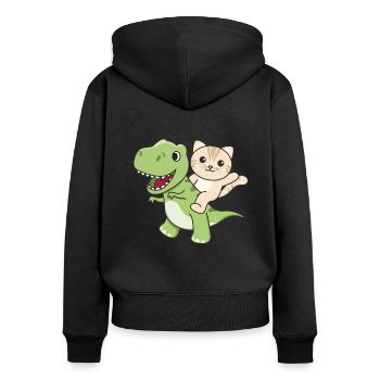 Balades de chat sur T-Rex mignon dino avec des chats - Sweat à capuche zippé Premium bio Femme - noir - Dos - Julia (174cm)