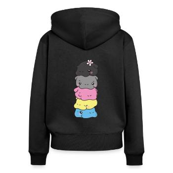 drapeau polygenre fierté LGBTQ mignon hippopotame - Sweat à capuche zippé Premium bio Femme - noir - Dos - Julia (174cm)
