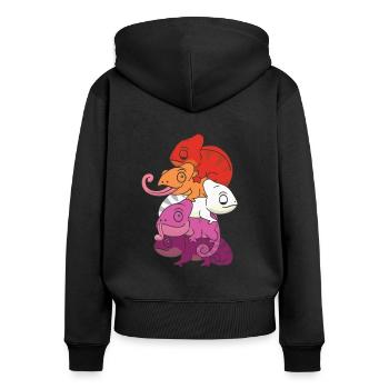 Lesbische Flagge Pride LGBTQ Chamäleon Haufen - Frauen Premium Bio Zip Hoodie - Schwarz - Hinten - Julia (174cm)