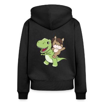 Pferd reitet auf T-Rex süßer Dino mit Pferde - Frauen Premium Bio Zip Hoodie - Schwarz - Hinten - Julia (174cm)