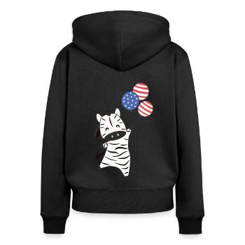 Zèbre vole ballons usa animaux mignons zèbres - Sweat à capuche zippé Premium bio Femme - noir - Dos - Julia (174cm)