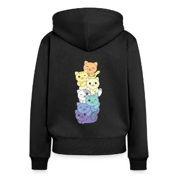genderfaun Flag Pride LGBTQ mignon cat pile - Sweat à capuche zippé Premium bio Femme - noir - Dos - Julia (174cm)