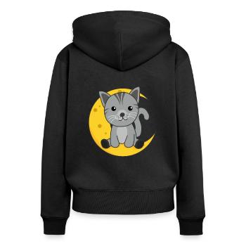 Moon cat cute animals for kids for the night - Women's Premium Organic Zip Hoodie - black - Back - Julia (174cm)