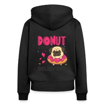 Cute Pug Funny Animals in Donut pink - Women's Premium Organic Zip Hoodie - black - Back - Julia (174cm)