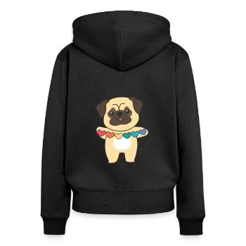 Rainbow Flag Gay Pride LGBTQ Herzen Hund Mops - Frauen Premium Bio Zip Hoodie - Schwarz - Hinten - Julia (174cm)