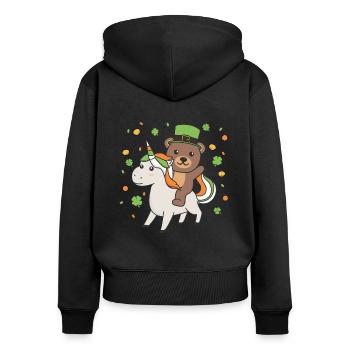 Ours avec licorne Saint-Patrick Irlande Chance - Sweat à capuche zippé Premium bio Femme - noir - Dos - Julia (174cm)