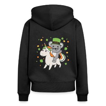 Souris avec licorne Saint-Patrick Irlande Bonheur - Sweat à capuche zippé Premium bio Femme - noir - Dos - Julia (174cm)