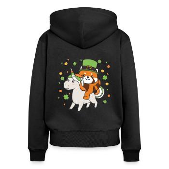 Red Panda with Unicorn St. Patrick's Day Ireland - Women's Premium Organic Zip Hoodie - black - Back - Julia (174cm)