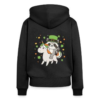 Raccoon with Unicorn St. Patrick's Day Ireland - Women's Premium Organic Zip Hoodie - black - Back - Julia (174cm)