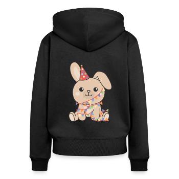 Lapin pour anniversaire un cadeau pour les enfants - Sweat à capuche zippé Premium bio Femme - noir - Dos - Julia (174cm)