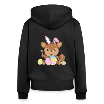 joyeuses Pâques doux cerf de Pâques avec œufs de Pâques - Sweat à capuche zippé Premium bio Femme - noir - Dos - Julia (174cm)